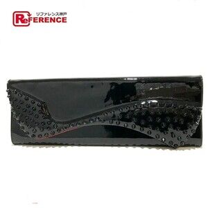 Christian Louboutin spike studs Pigalle enamel clutch bag party Vernis black